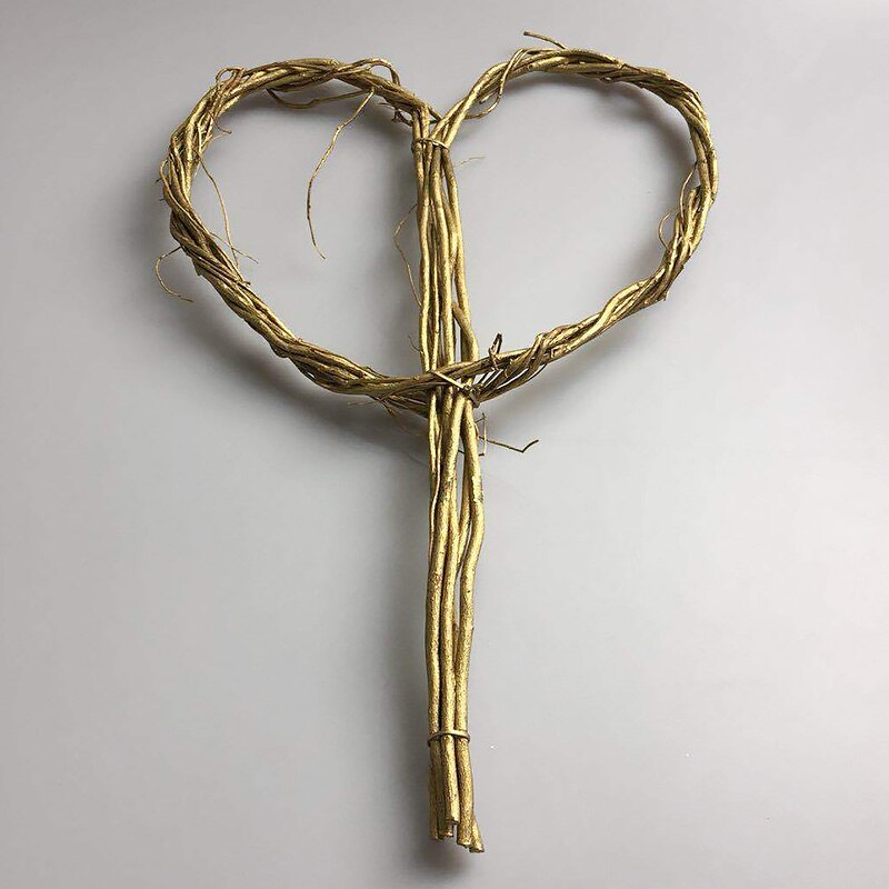 Flores artificiales de mimbre en forma de corazón, ramas de sauce Natural, Material de embalaje circular artesanal, decoración de boda y Navidad hecha a mano: Gold Color