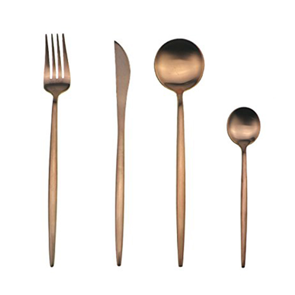 8 stk royal gylden rustfrit stål bestik bestik sæt sort spisestel bordservice sæt knive gafler kaffeskeer: Rose