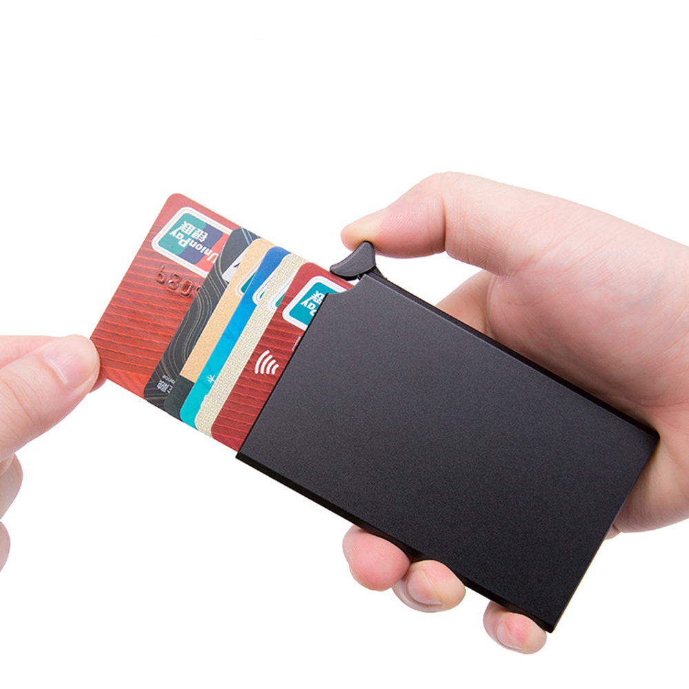 Aluminium kortholder metal mænd kreditkortholder rfid blokerende mini slim pung automatisk pop up kort cover beskytter