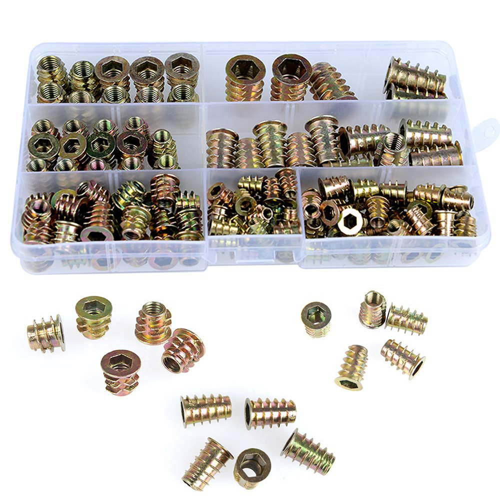 130pcs Metric Threaded Inserts Nuts Assortment Tool Kit Zinc Alloy Furniture Bolt Fastener Connector Hex Socket Screw Inserts