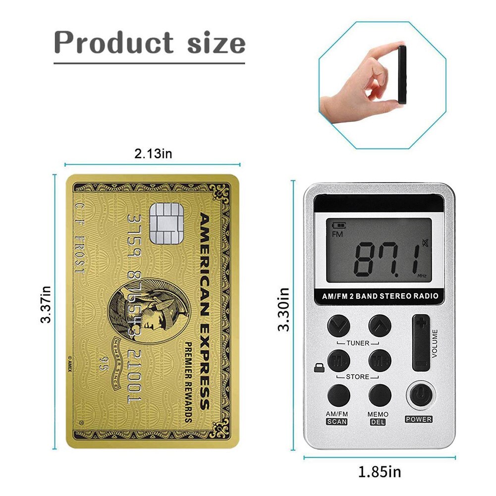 Portable Dual Band AM/FM Pocket Radio Digital Display Mini Radio Receiver with Rechargeable Battery Headphones for Walking Camp