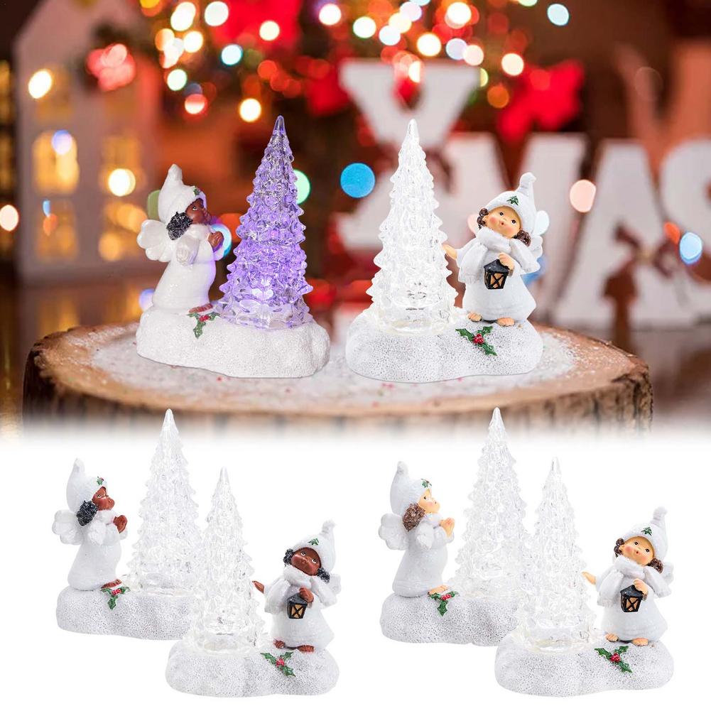 Lighted Acrylic Christmas Trees Table Top LED Christmas Trees Angel Christmas Tree Light Up Glitter Tabletop Ornament Christ