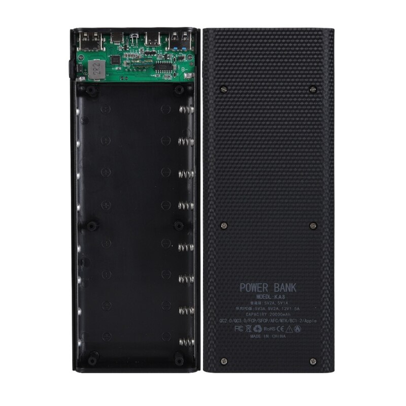 Afneembare QC3.0 Dual Usb Lcd-scherm Diy 8X18650 Batterij Case Powerbank Shell Draagbare Externe Box Powerbank Protector: Black