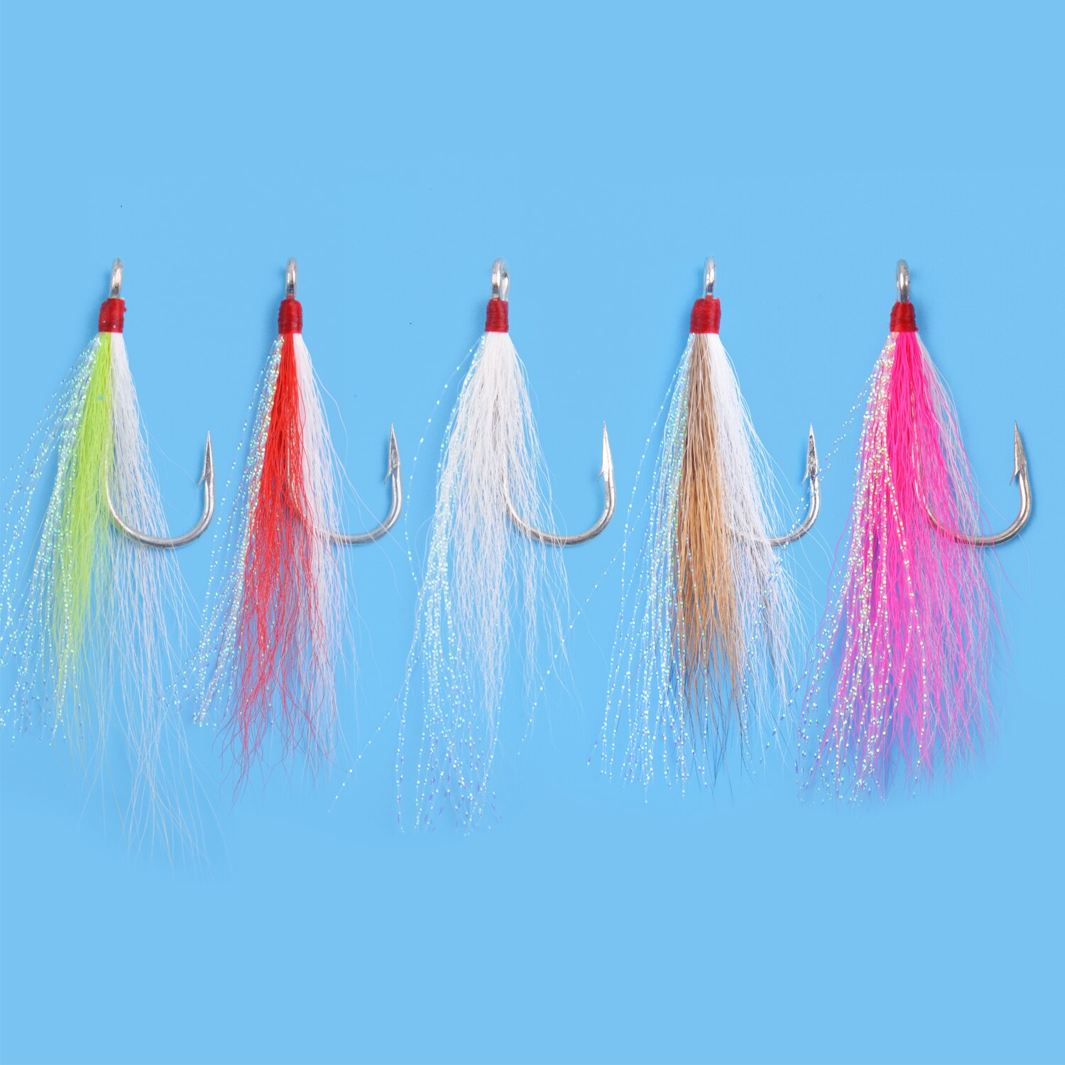 5Pcs Bucktail Teasers Fishing Hooks Stainless Steel Hook And Fishing Plugs Lures Buck Tail Jig Lures Rig For Catfish Bass: Mixed Color-5Pcs