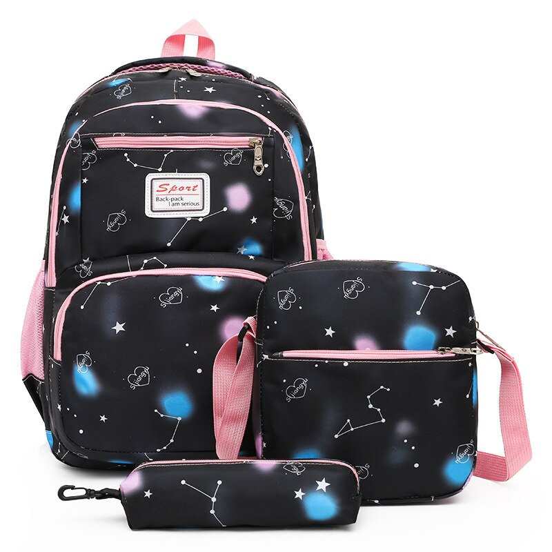 3 Stks/set Bloemen Afdrukken Rugzak Meisje Schooltassen Voor Tienermeisjes Rugzakken Vrouwen Schooltassen Voor Meisjes Rugzak Schooltassen: Black