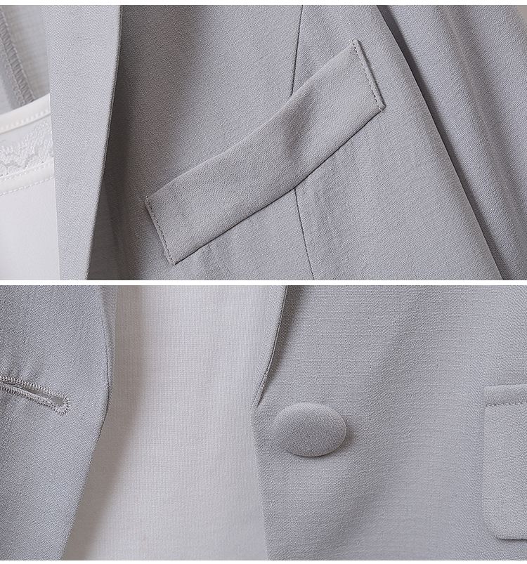 Blazer printemps et été coréen en lin, Slim, Patchwork, rayé, grande taille, vêtements de travail, manteau avec un seul bouton, F61210