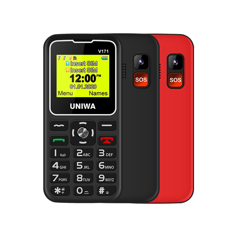 UNIWA V171 1.77" 2G GMS Mobile Phone 1000mAh Senior Feature Phone Free Charging Dock Cellphone Wireless FM For Elderly Man SOS