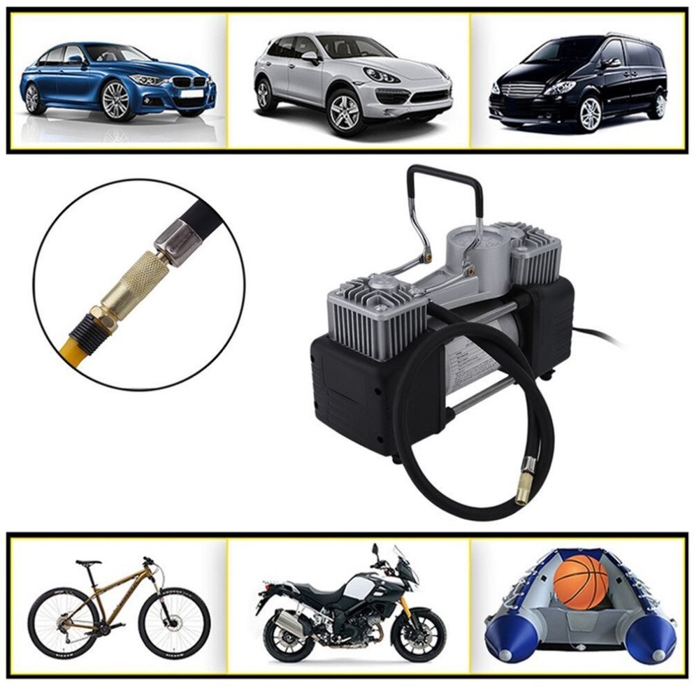 60l/min 300w 150psi compressor de ar do carro pneu 12v aço inoxidável duplo cilindro inflator alta potência bomba inflação do pneu carro