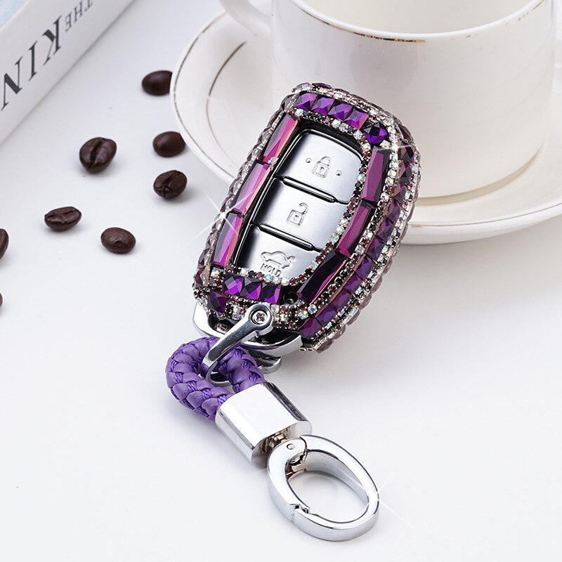 Smart nyckelskydd kristall diamant bilnyckel fodral lock nyckel skydd för hyundai  hb20 ix25 ix35 ix45 hb20 i10 i20 i30: A-lila med kedja