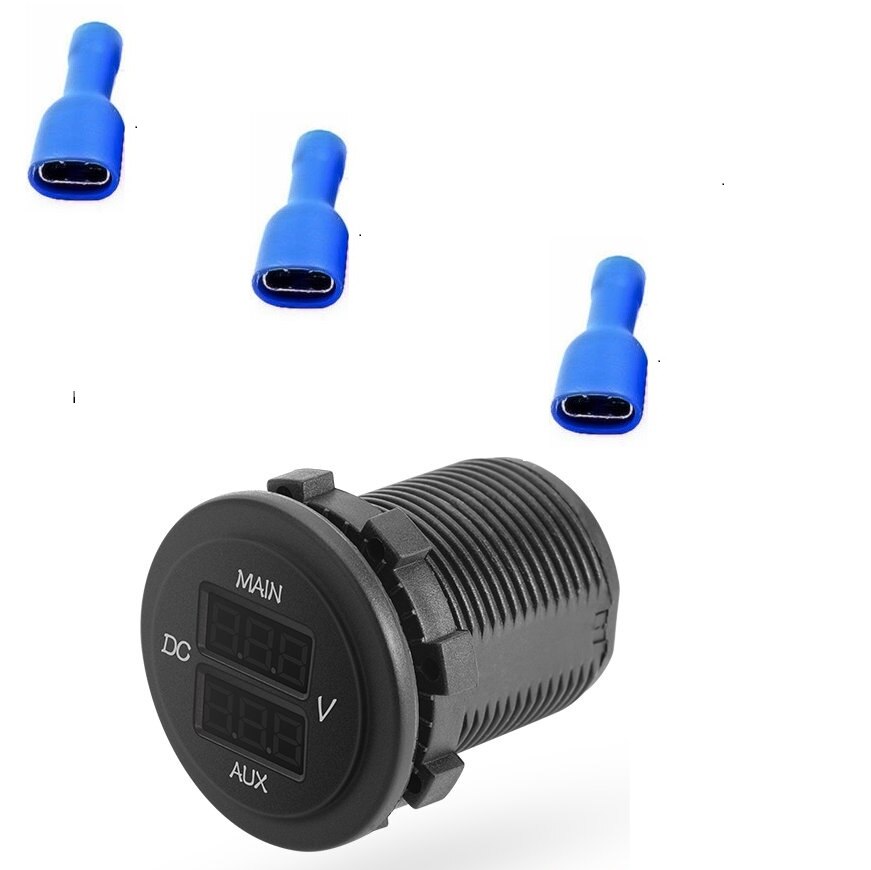 Dc 12v-24v vanntett dobbelt blå led voltmeter hovedbatteri monitor spenningsmåler for rv marinetruck suv bil campingvogn