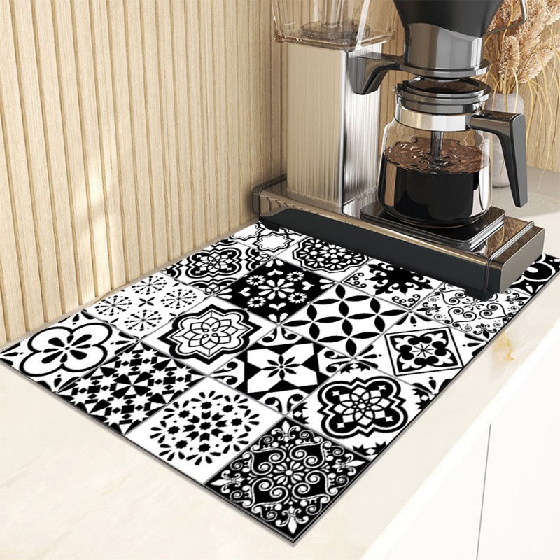 Absorberend Servies Schotel Droogmatten Boho Bloemen Bureau Afvoer Pad Hittebestendige Tegenmat Antislip Aftappen Placemat Keuken: XS / Blauw