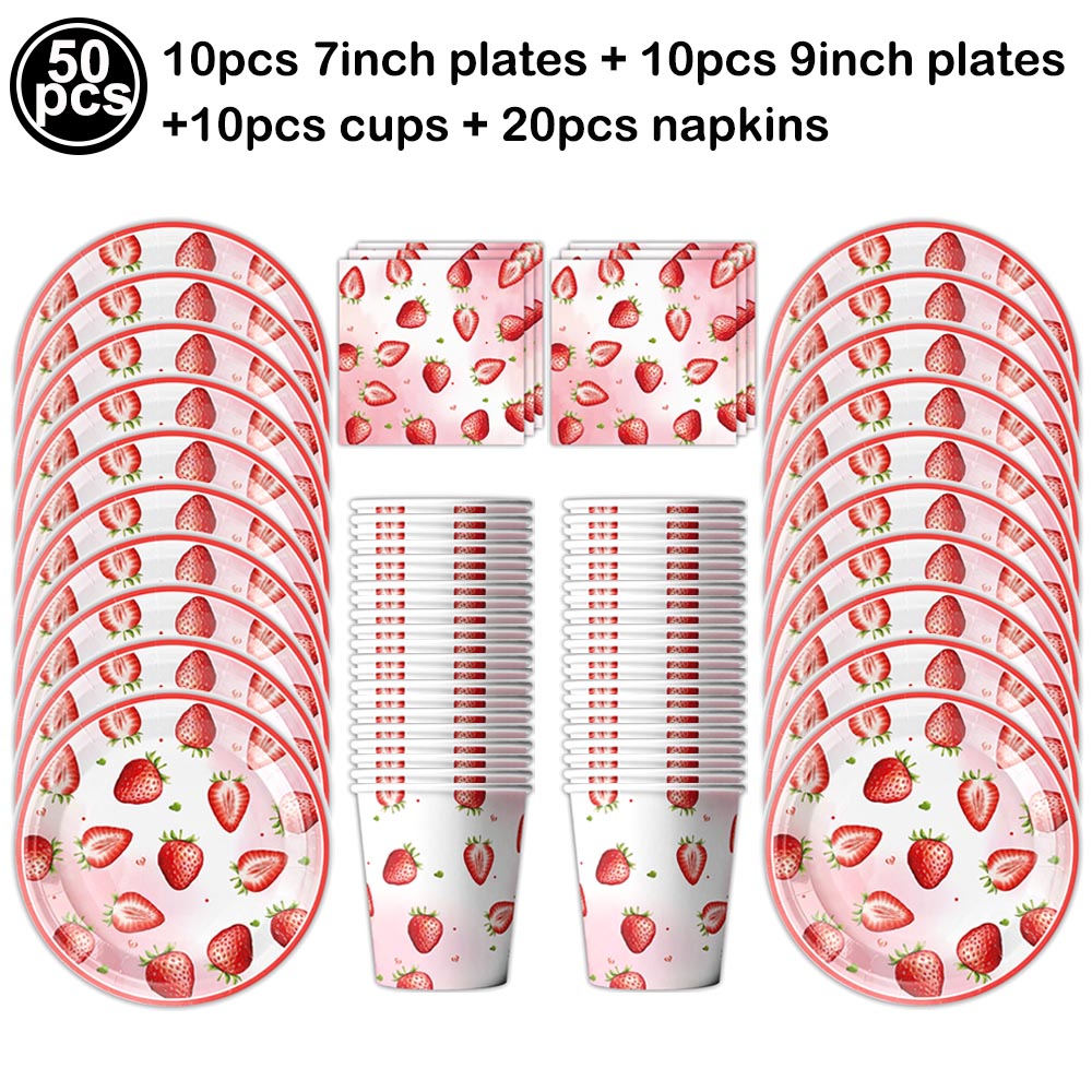 Aardbei Thema Feestservies Set Papieren Borden Servetten Plastic Tafelkleed Zomer Fruit Feest Verjaardag Babyshower Benodigdheden: Chocolade