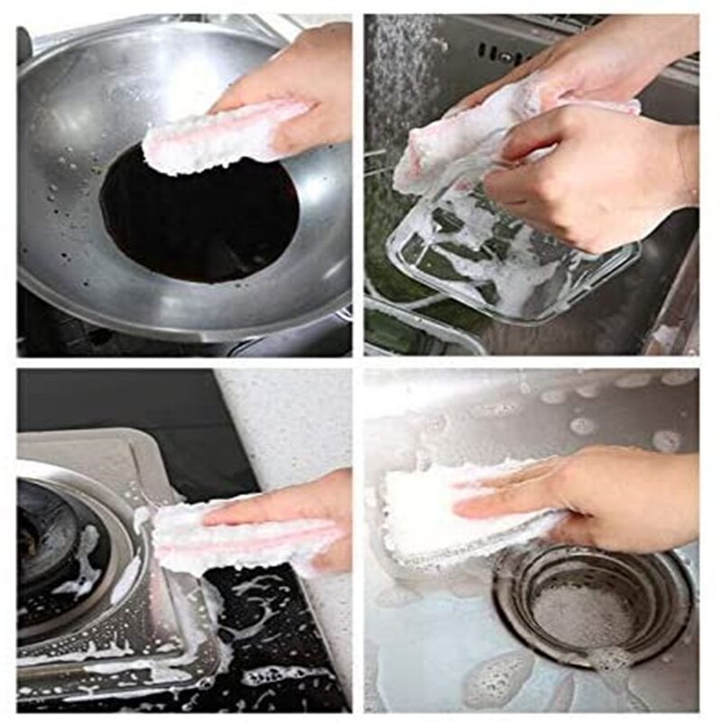 6pcs Bamboo fiber sponge kitchen cloth cleaning brush absorbent oil-free scouring pad reusable dishwashing sponge