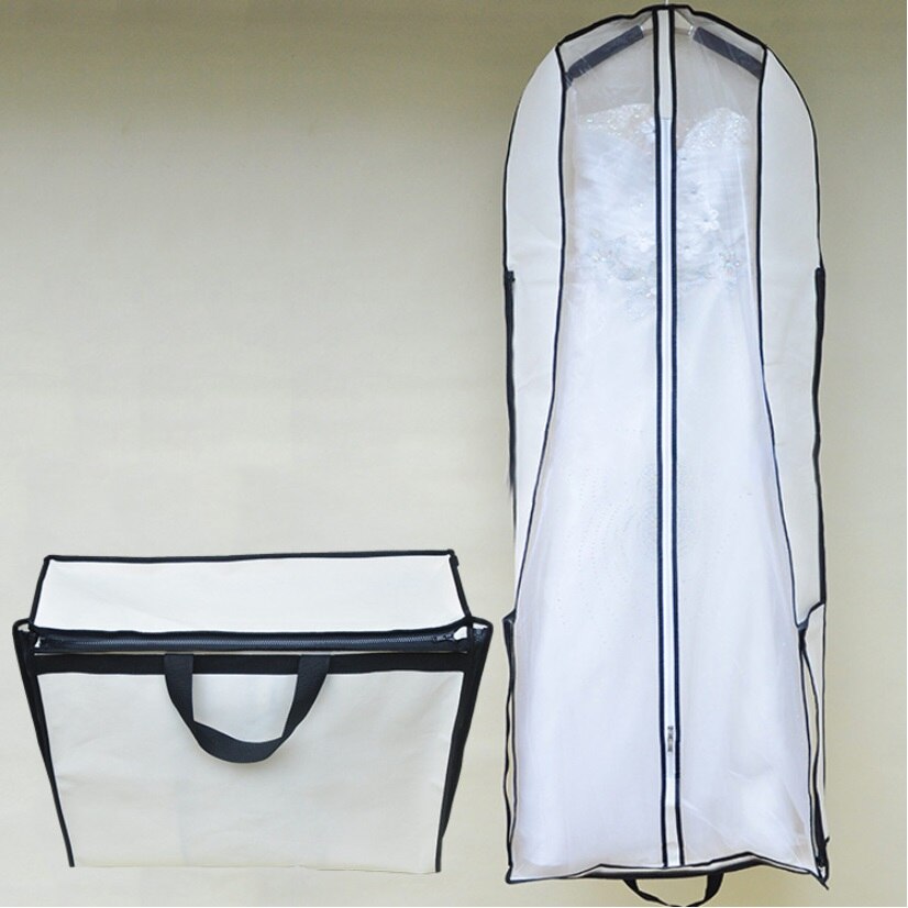 Bryllup støvdæksel foldbar bærbar dobbeltbrug kjole opbevaringspose brugerdefineret udskrivning  je003: Hvid