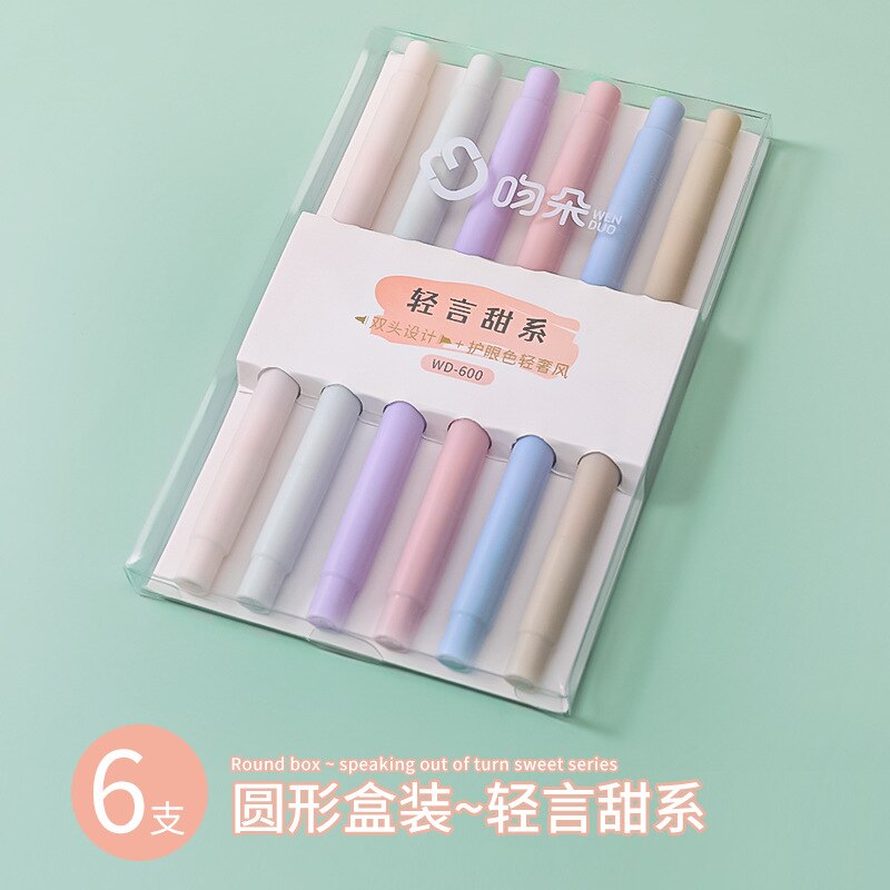 Stylos surligneurs à Double pointe Kawaii, carrés et ronds de couleur bonbon, marqueurs Manga Midliner Pastel, ensemble de protection des yeux 6 pièces: Round Sweet