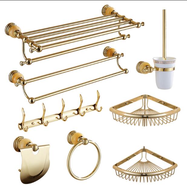 brass and Jade Gold Bathroom Accessories Set,Paper Holder,Towel Bar,Soap basket,towel rack,towel ring, bathroom Hardware set