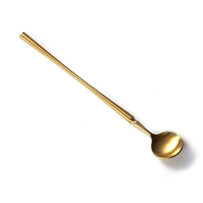 304 Stainless Steel Mixing Spoon Bar Spoon High-end Small Waist Shape Long Handle Ice Spoon Kitchen Gadget: goldB