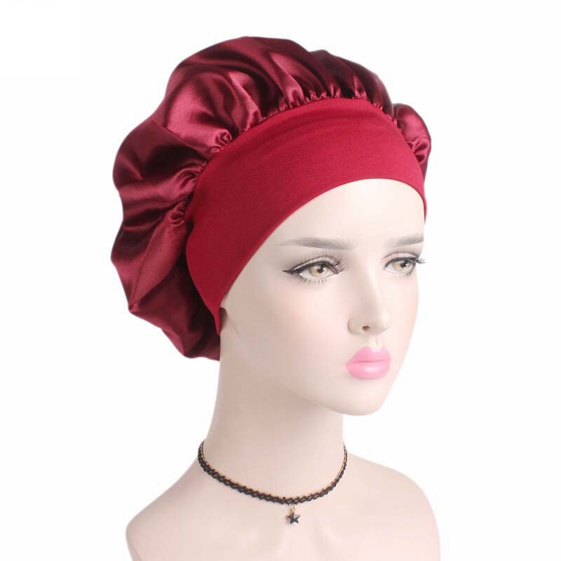 Gorro de señora Lado ancho de satén para la pérdida de sueño gorras sombreros de quimioterapia Beanie con banda elástica suave cuidado Har