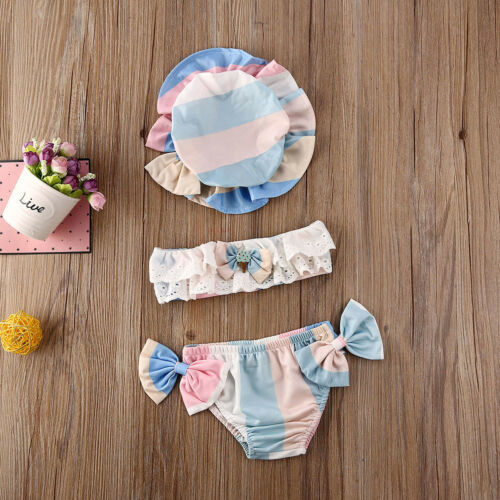 Newborn Baby Girls Summer 3Pcs Bikini Set Swimsuit Cute Floral Print Toddler Babies Kids Swimwear Bathing Suit Tankini Bikini