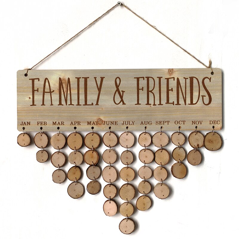 Calendrier de rappel d'anniversaire en bois, pour la famille et les amis, Plaque murale suspendue, signe,: JM01092