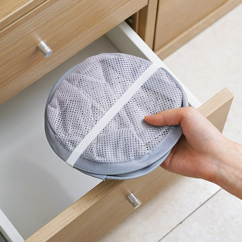 Folding Net Dirty Clothes Hamper Bathroom Self Adhesive Storage Basket Fine Grained Laundry Bag With Drawstring Laundry Storage