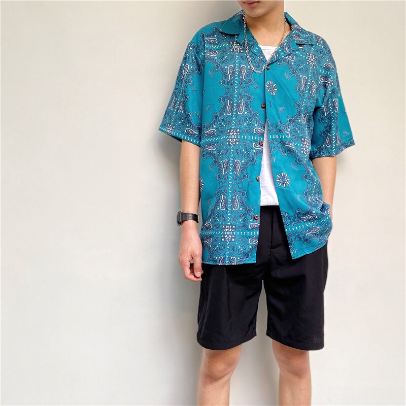 Mørkt ikon bandana hawaiiansk skjorte vintage street herreskjorte sommer mand tøj