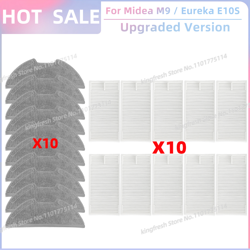 Compatible con ( Midea M9, Eureka E10S, Eureka E20 Plus, Midea VCR S10 Plus, Obode A8 ) Piezas de aspiradora Rodillo principal Cepillo lateral Filtro HEPA Paño de limpieza: Gris oscuro