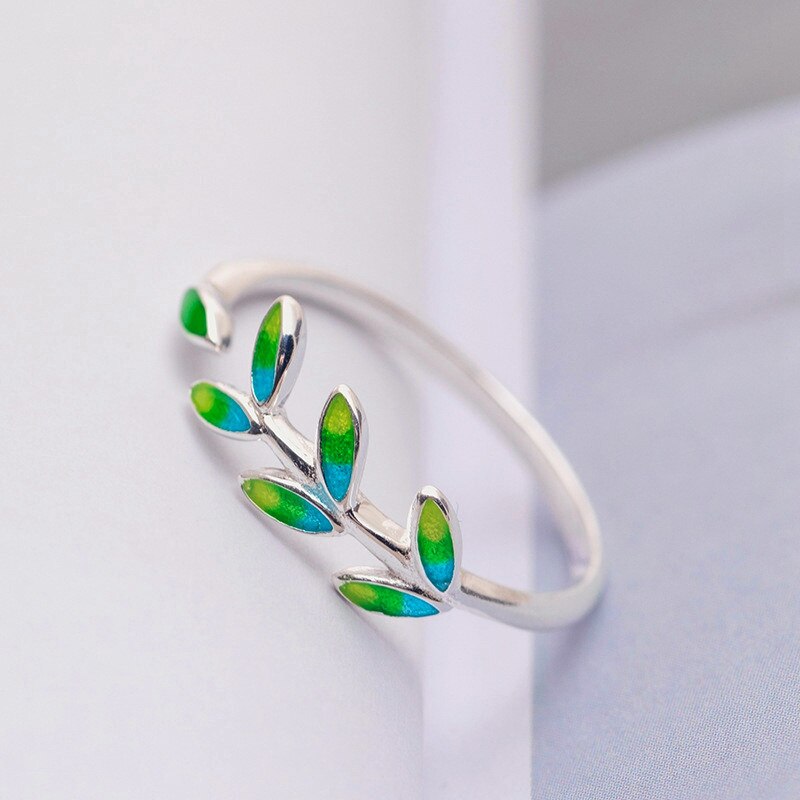 Dreamysky Bijoux Eenvoudige Stijl Zilver Kleur Leaf Ringen Voor Vrouwen Grote Verstelbare Vinger Ringen