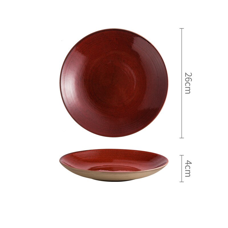 ANTOWALL Special Red Color Dinneware Ceramic Home Restaurant Deep Dish Canteen Steak Dinner Plate Tableware: Deep Plate