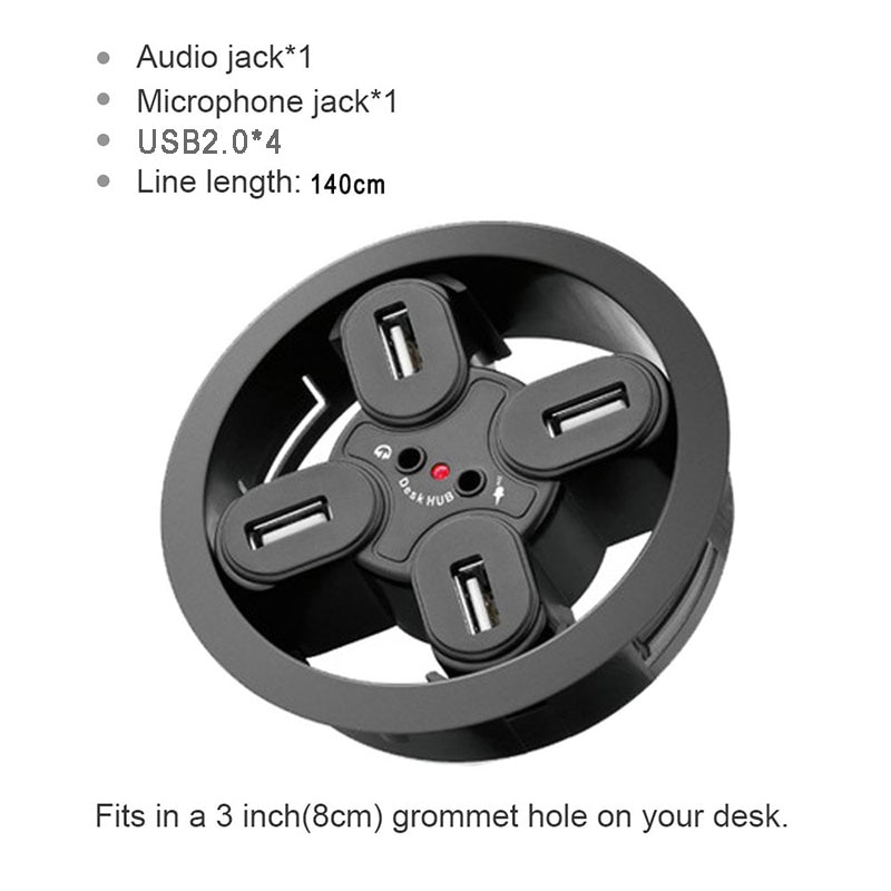 USB Desk Hub USB3.0 HUB With 4 Port USB3.0 Headphone/Mircophone Adapter For Desktop PC USB HUB Desk Mount USB 3.0 Splitter: 6 in 1-USB2.0