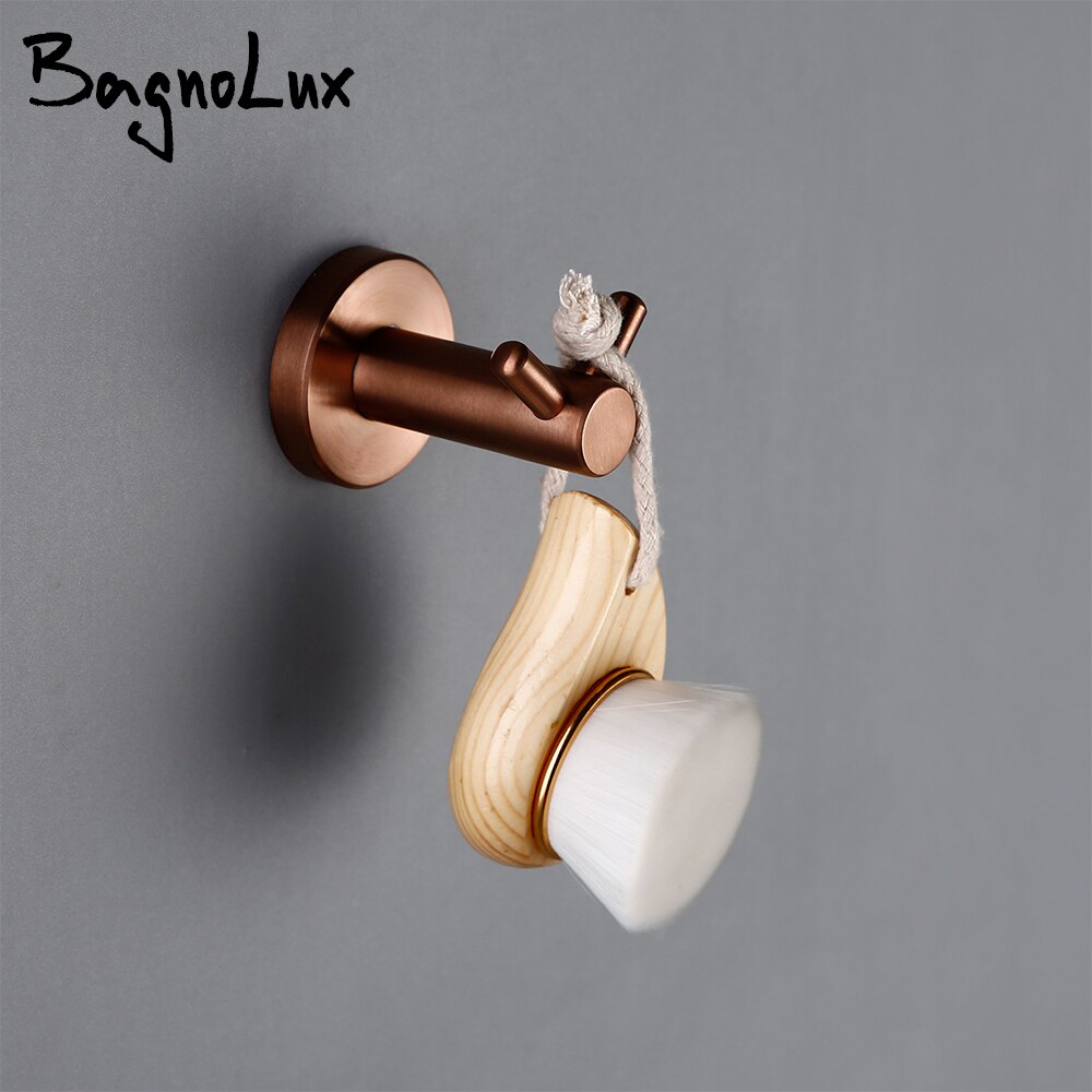 Bagnolux-bata de baño de latón dorado rosa, accesorios de pared, ganchos dobles