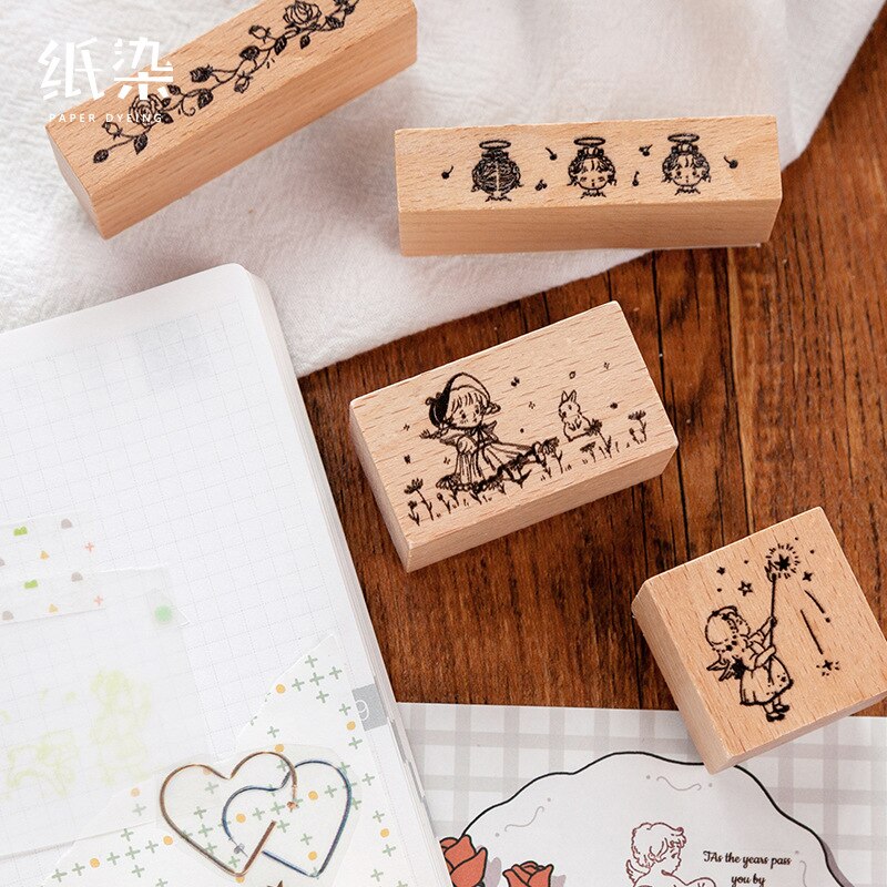 Tampon décoratif floral Vintage série petit ange, tampon Standard en bois et en caoutchouc pour papeterie pour Scrapbooking, DIY bricolage