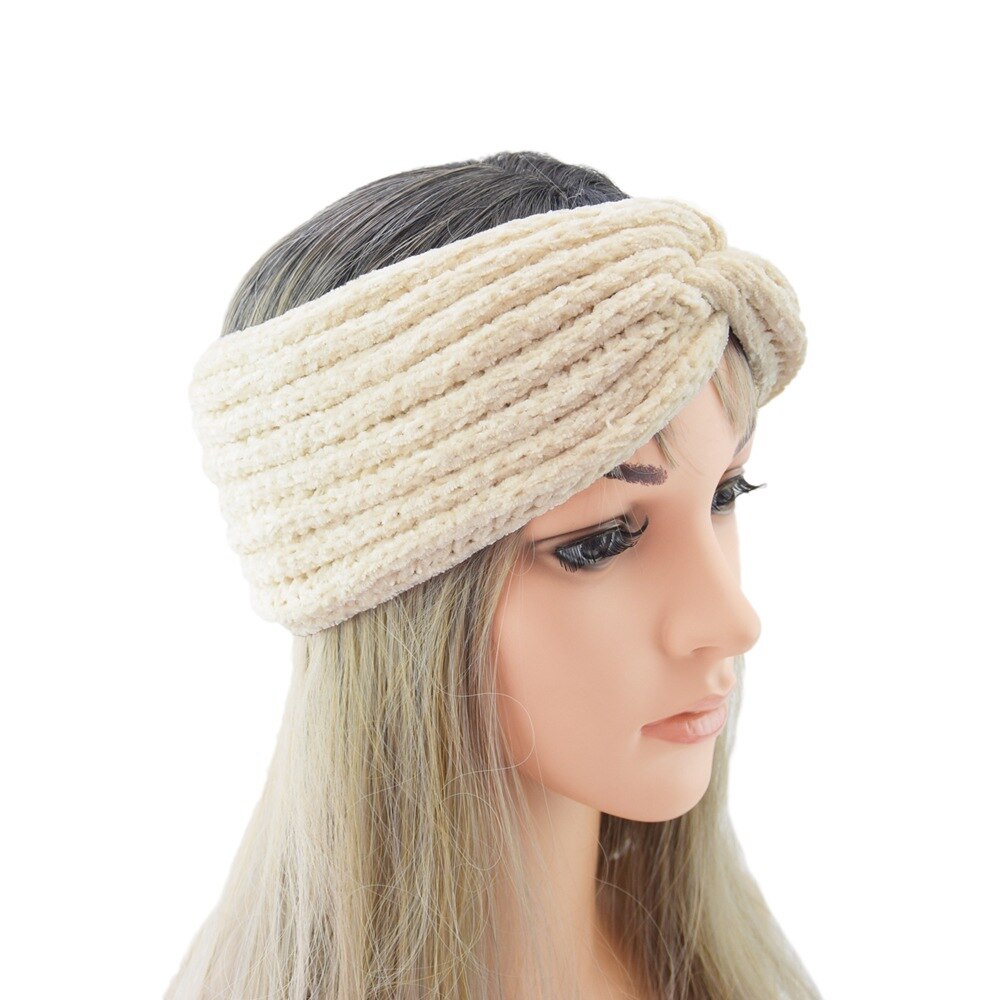 5Pcs Europese En Amerikaanse Gebreide Wol Kruis Haarband Sport Hoofdband Oor Bescherming Hoofddeksels Warm Corduroy Hoofdband