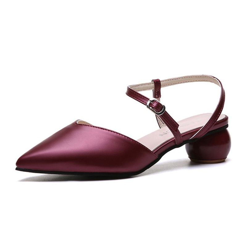 Leren puntige sandalen dames lente zomer schoenen dames gesp band ronde hak pumps ribband feest dames schoenen: Rood / 36