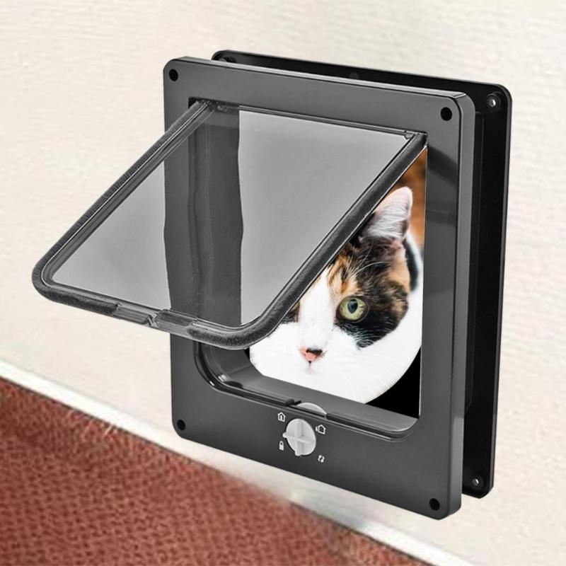 4 Way Lock Dog Kitten Door Fine ABS Plastic Security Gate Cat Flap Door Pet Supplies Security locks Only in and out