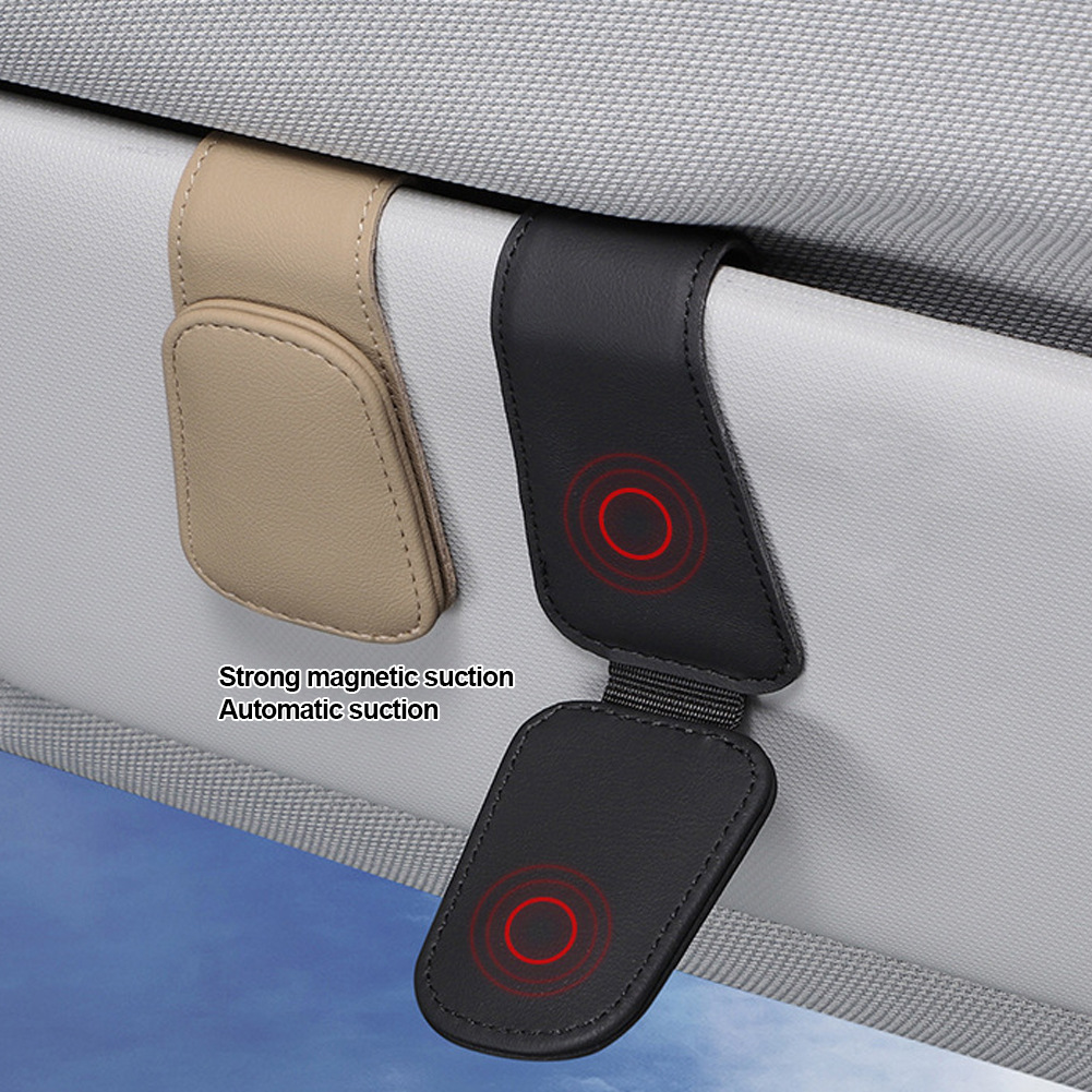 Universele Auto Auto Zon Zonneklep Brilklem Lederen Glazen Houder Magnetische Multifunctionele Auto Accessoires Opslag