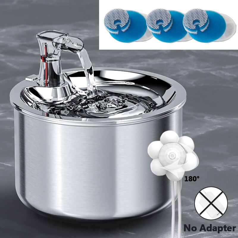 Cat Fountain Automatic Pet Feeder Water Fountain Cat Indoor Water Fountains Stainless Steel Water Dispenser Smart Motion Sensor: A-FilterX3 sensorX1