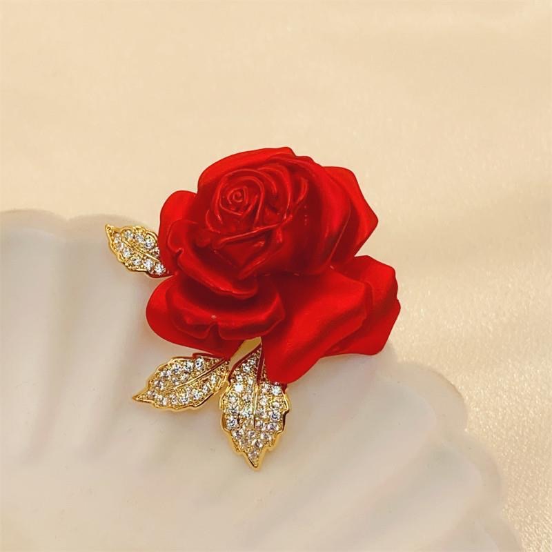 Broche de rosa roja, accesorios de traje de alta gama, alfileres, broches de a la para mujer, broche de boda para dama de honor