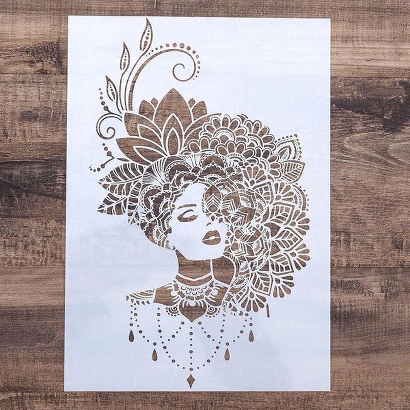 4pcs A4 Size DIY Craft LLion Elephant Mandala Stencil for Wall Painting Scrapbooking Stamping Stamp Album Decorative Embossing
