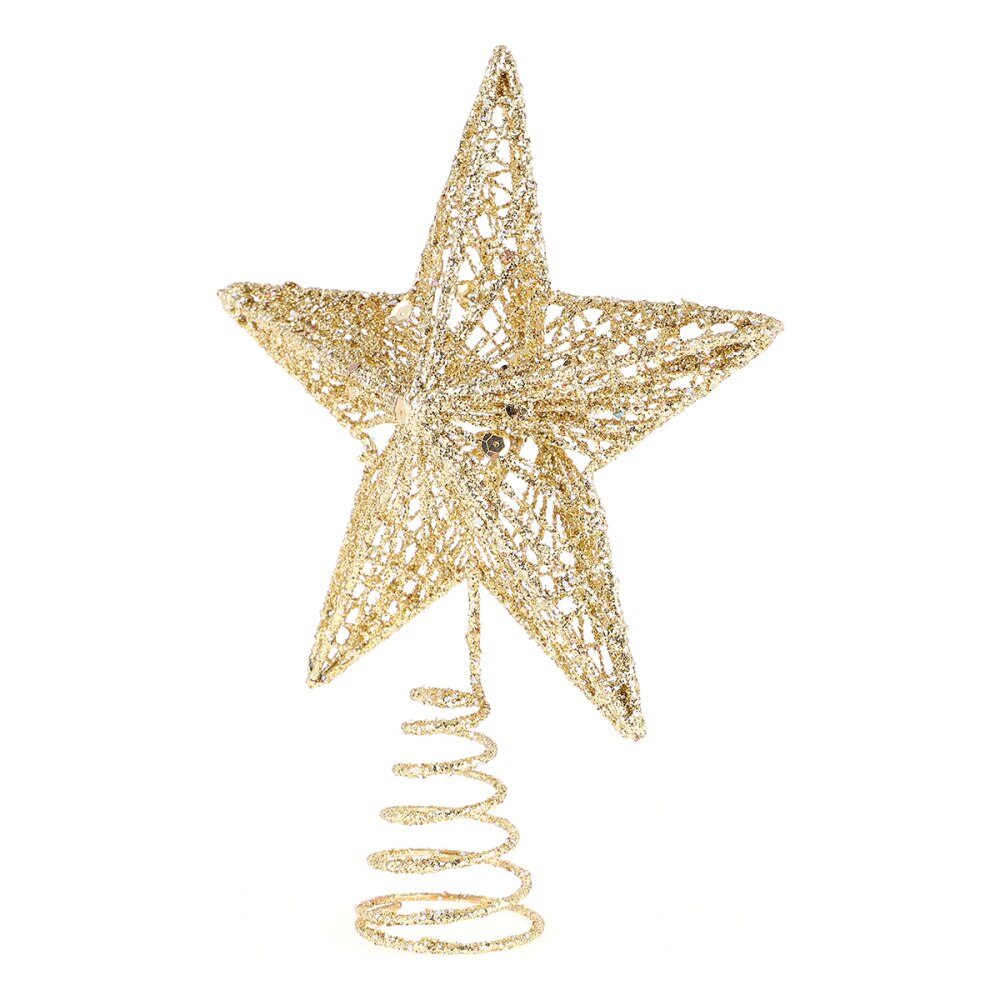 1pc juletræ top stjerner topper udsøgt jern kunst juletræ ornament juledekorationer til hjemmet: Gylden