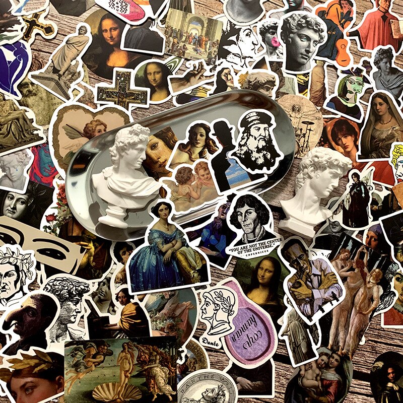 50/100pcs Renaissance artist Stickers For Car Laptop PVC Backpack Home Decal Pad Bicycle Waterproof Decal