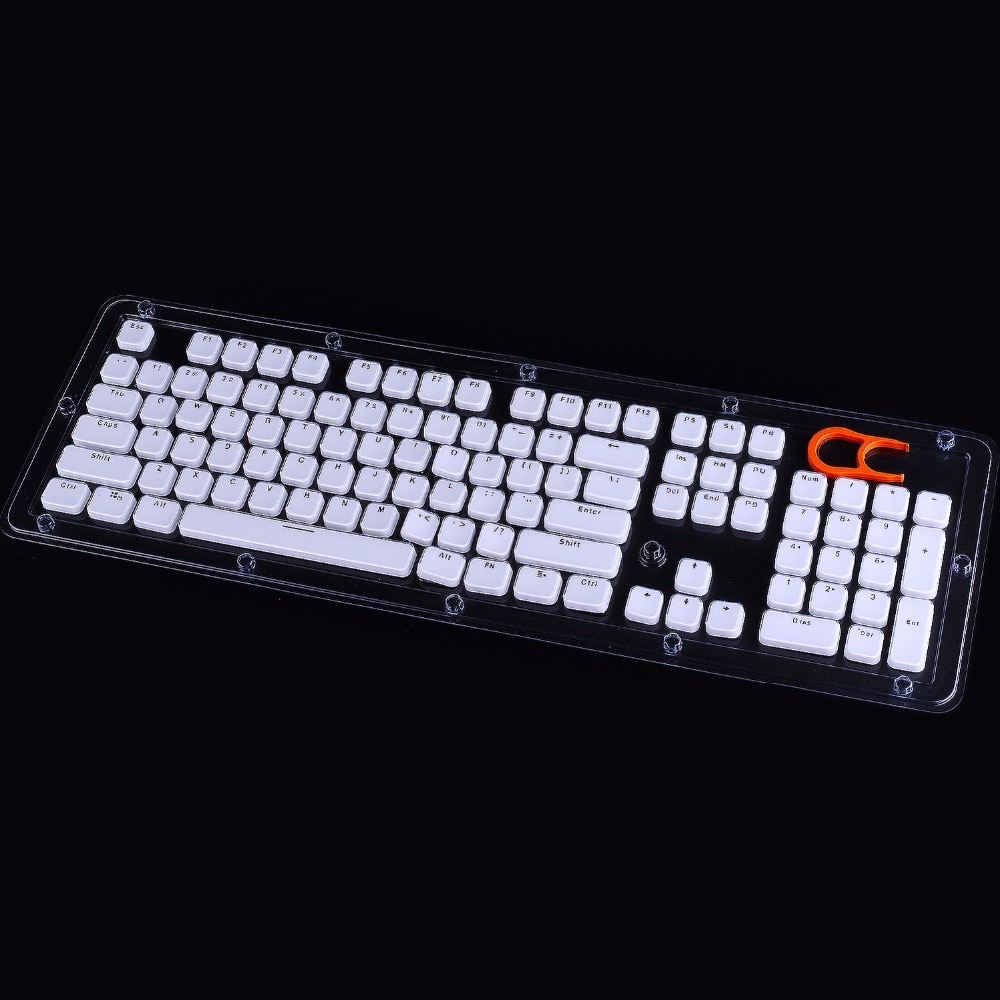 White Low Profile Keycaps for Mechanical Keyboard Crystal Edge White with Key Caps Puller Hard Plastic 104 Keys US Layout