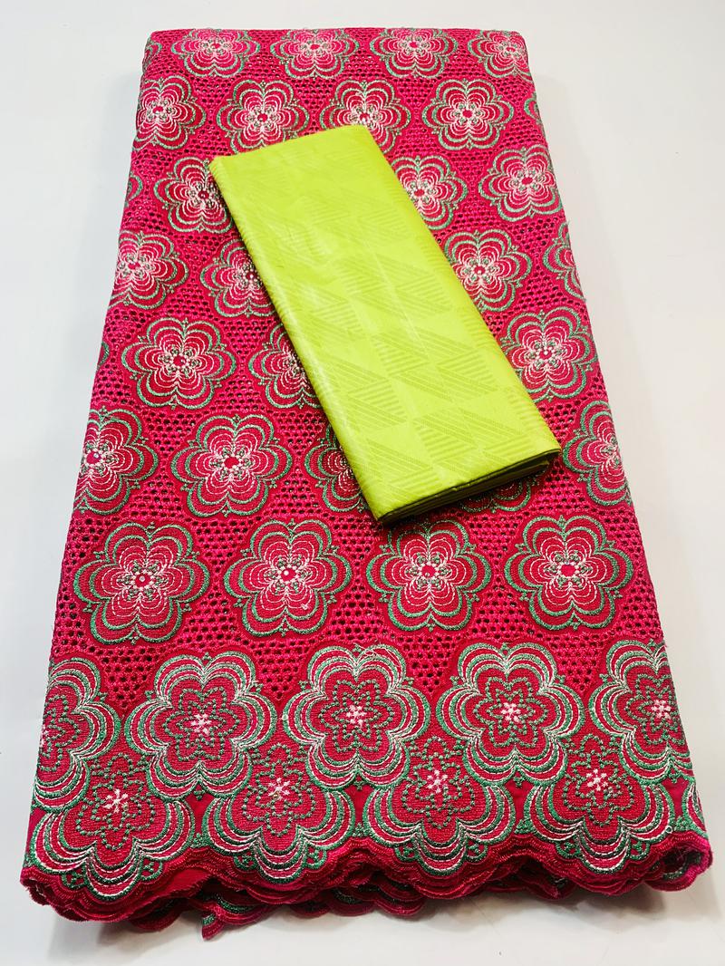 Cavia Bazin Rihce Brode Stof Met 100% Katoen Zwitserse Kant Stof Femme Gewaad Bazin Riche Brode Stof 2.5 + 2.5 yards/Set YKM023: AS PIC2