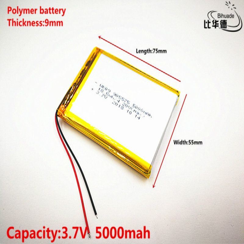 10pcs Liter energy battery Good Qulity 3.7V,5000mAH 905575 Polymer lithium ion / Li-ion battery for tablet pc BANK,GPS,mp3,mp4