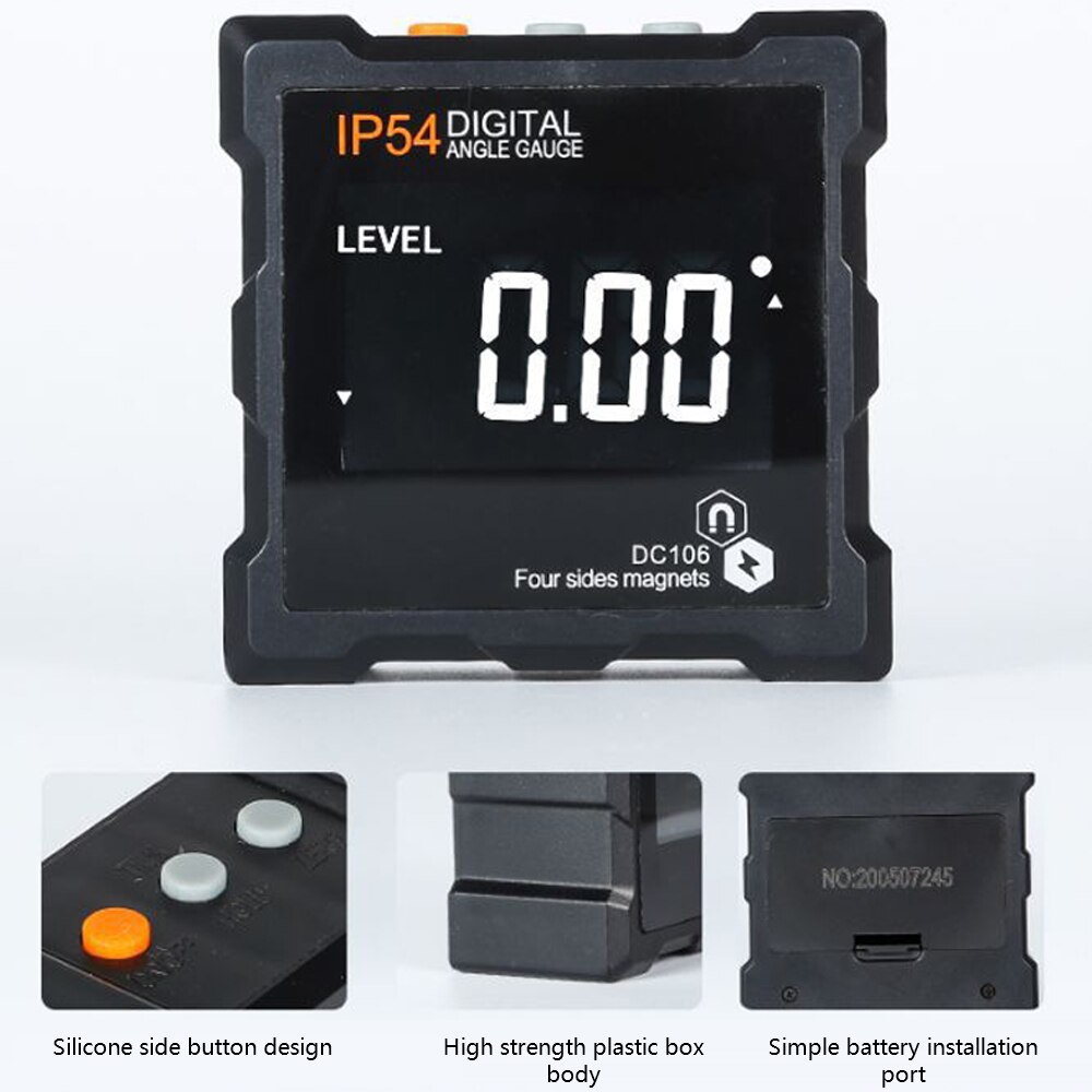 IP54 Hoek Finder 4X90 Graden Meten 4 Kanten Magnetische Gradenboog Lcd Digitale Hoek Gauge Voor Houtbewerking