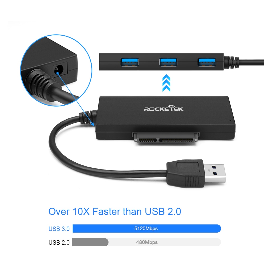 USB HUB 3 Port 3.0 Hub with 12V 2A DC Power slot+ SATA interface SATA cable Hard Drive Adapter for 2.5inch SSD HDD hard disk