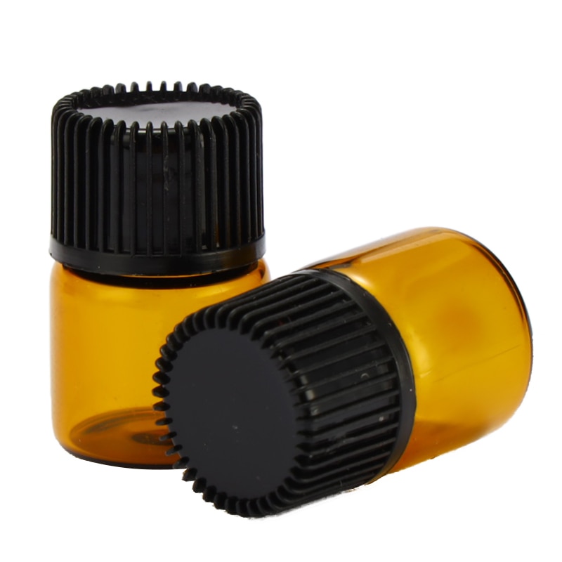 10 Uds. 1/2/3 ML PVC ámbar botella de aceite esencial vidrio delgado pequeños frascos de aceite de Perfume marrón botella de prueba con reductor de orificio: 2ml / Amber