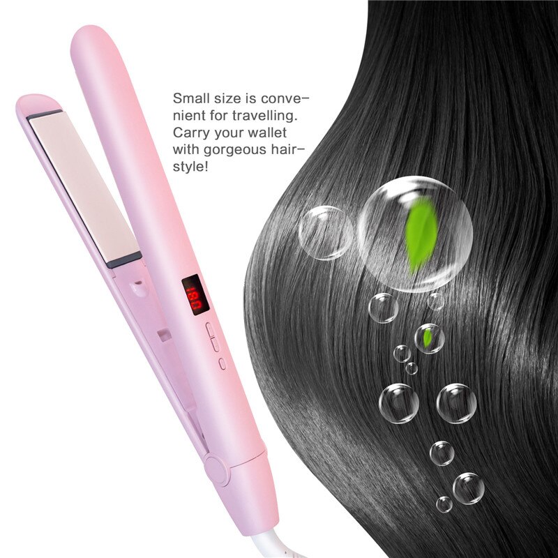 Plancha de pelo automática de cerámica 2 en 1 110v-220v, plancha de pelo multifuncional alargada de calentamiento rápido para cabello seco mojado: Rosa / EU