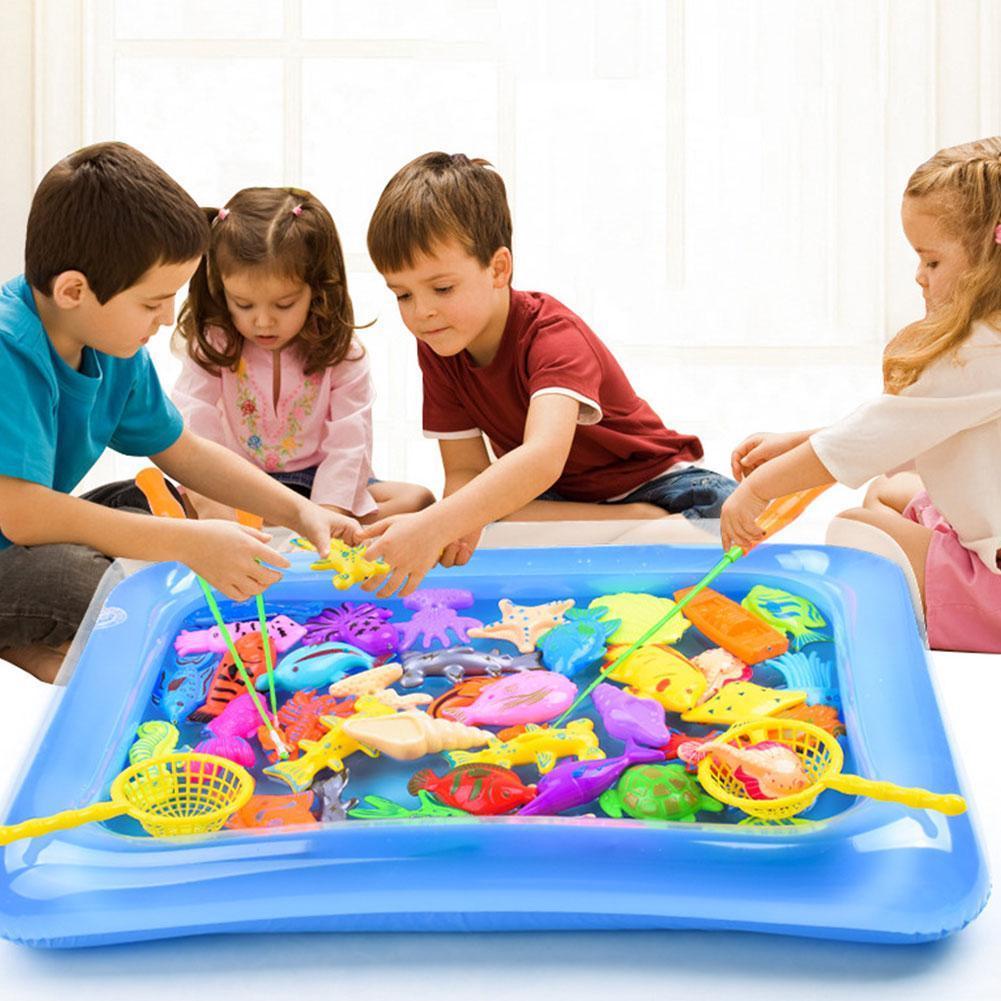 26/28Pcs Kinderen Vissen Speelgoed Set Pak Magnetische Play Water Baby Speelgoed Vis Vierkante Voor Kids jongen Meisjes Vissen Speelgoed Zwembad