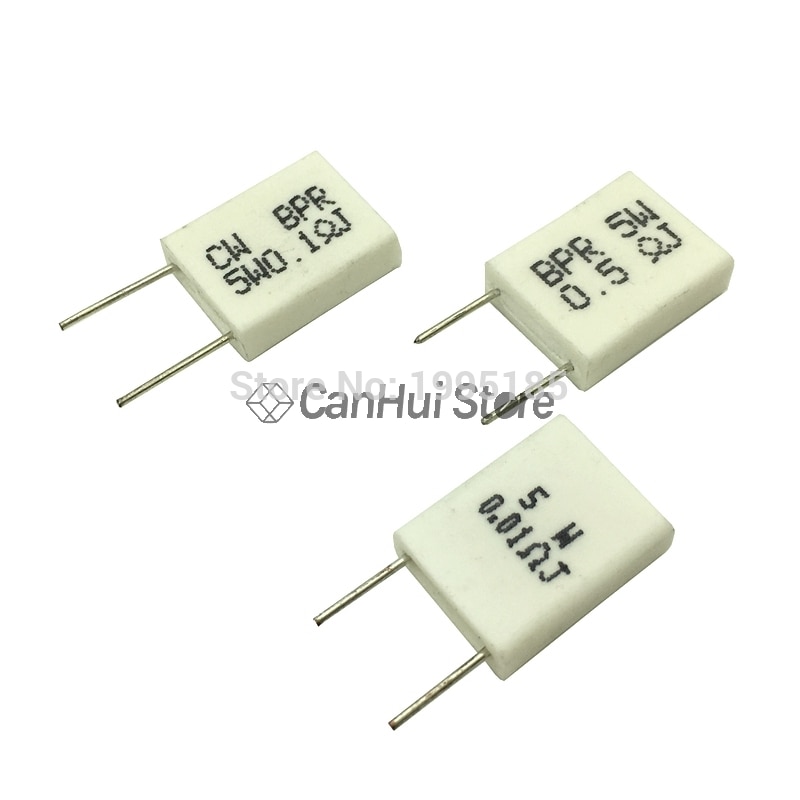 10pcs 5W 0.01 0.015 0.02 0.05 0.1 0.15 0.2 0.25 0.33 0.47 0.5 ohm Non-inductive Ceramic Cement Resistor